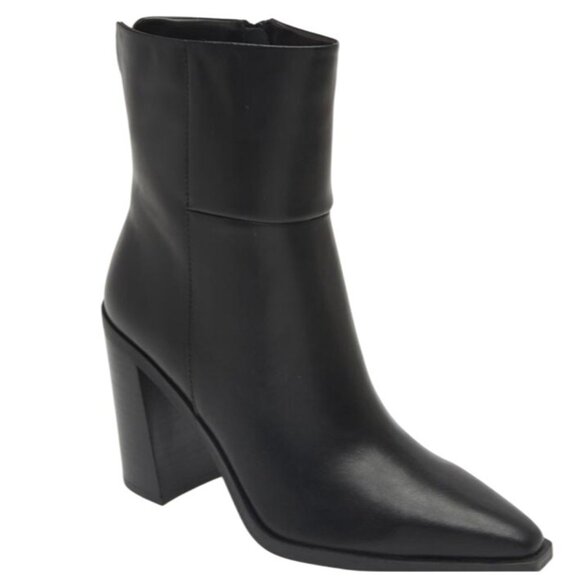 Steve Madden Silvee Womens Ankle 9.5M Black Leather Snip Toe Block Heel Side Zip - Picture 4 of 16